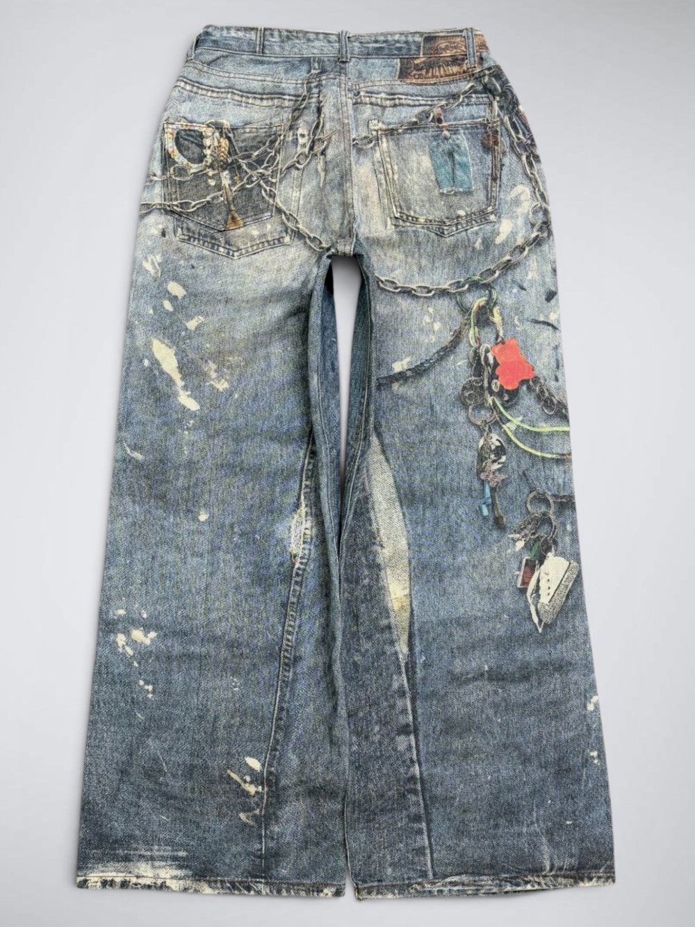 RHNDE “Acne Studios Style” Chain Graphic Print Distressed Paint Splatter Denim J